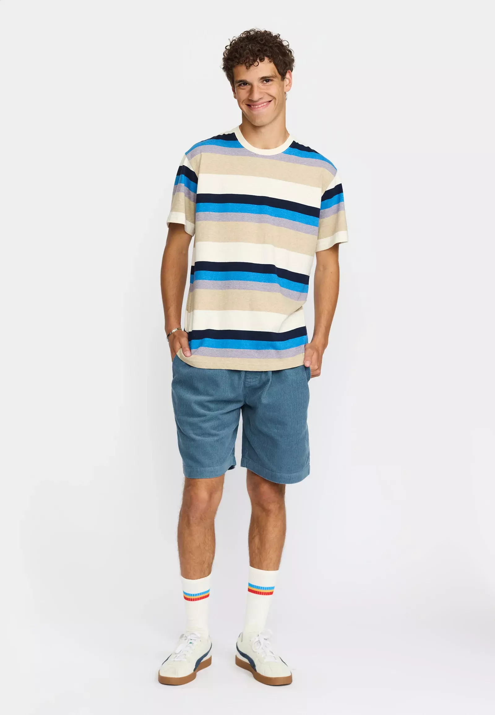 Revolution gestreiftes Loose T-shirt Herren blau